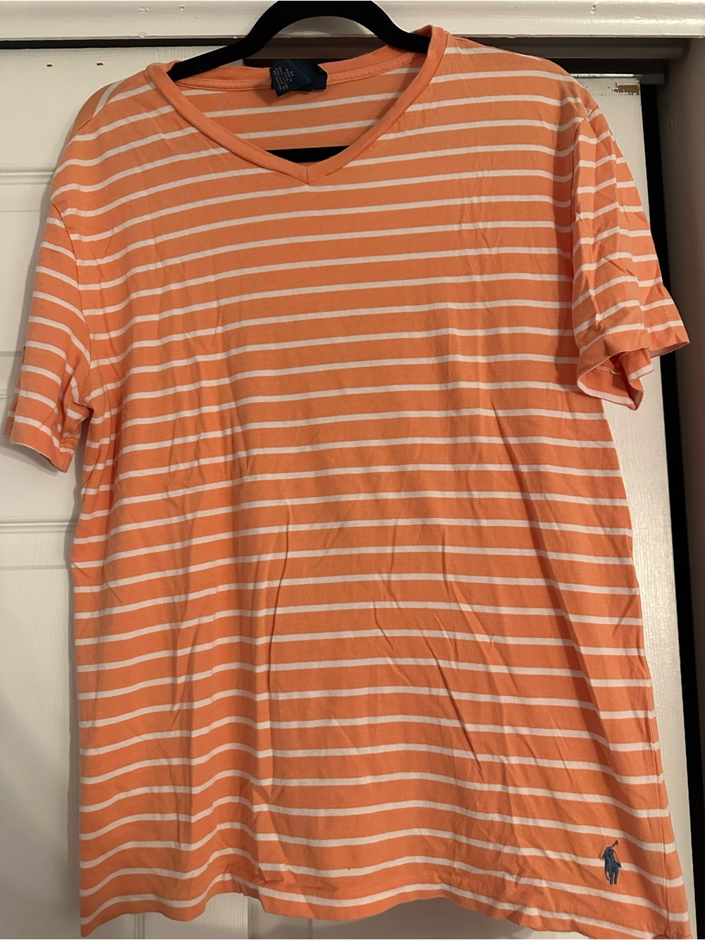 Men's Polo by Ralph Lauren Orange Striped V-Neck Shirt size Medium